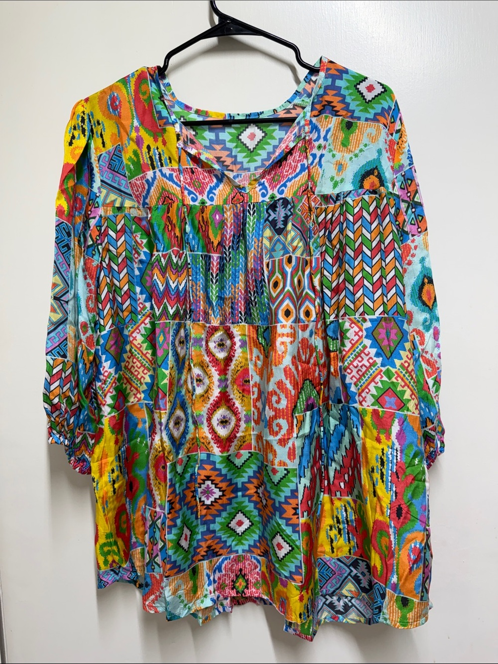 Multicolor Patchwork Boho Peasant Top - Women